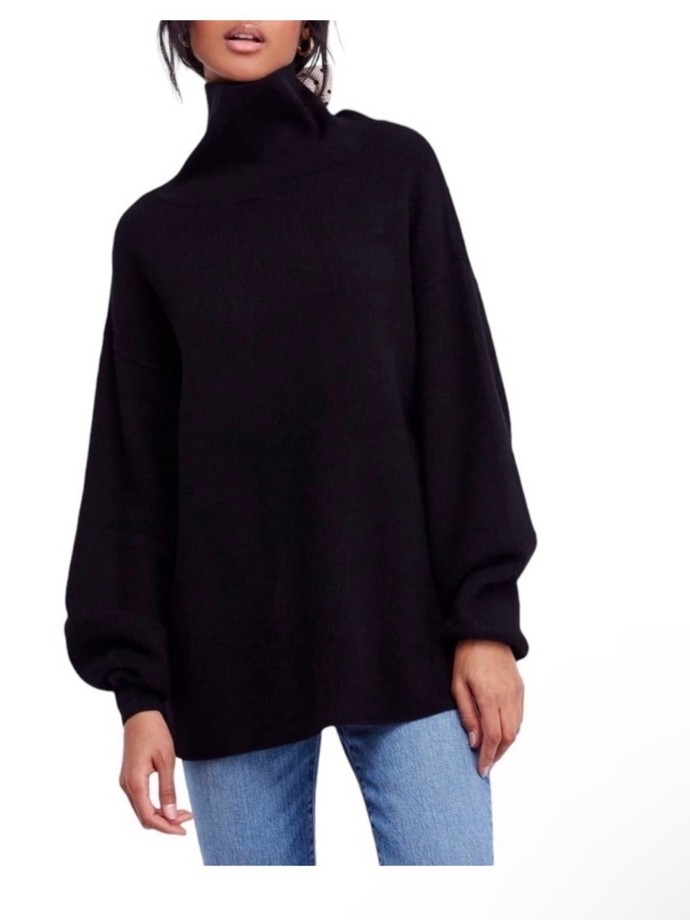 Free People Black Oversized Cowl Neck Softly Structured Knit Tunic Sz S